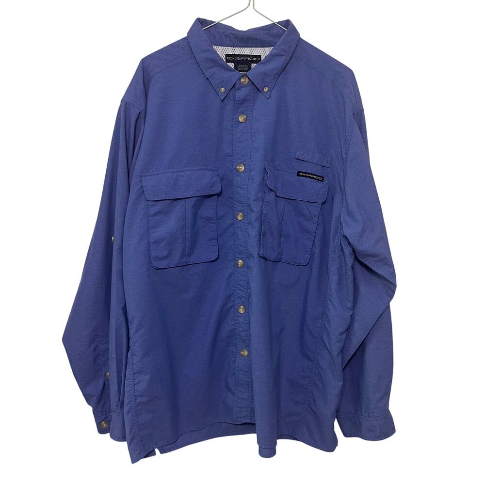 ExOfficio Shirt Mens XL Blue Long Sleeve Fishing Vented Outdoor Hiking Gorpcore